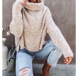 Sincerely Jules Cowl Neck Marled Crop Sweater Sz L